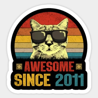 Awesome Since 2011 13th Birthday Gifts Cat Lover Sticker